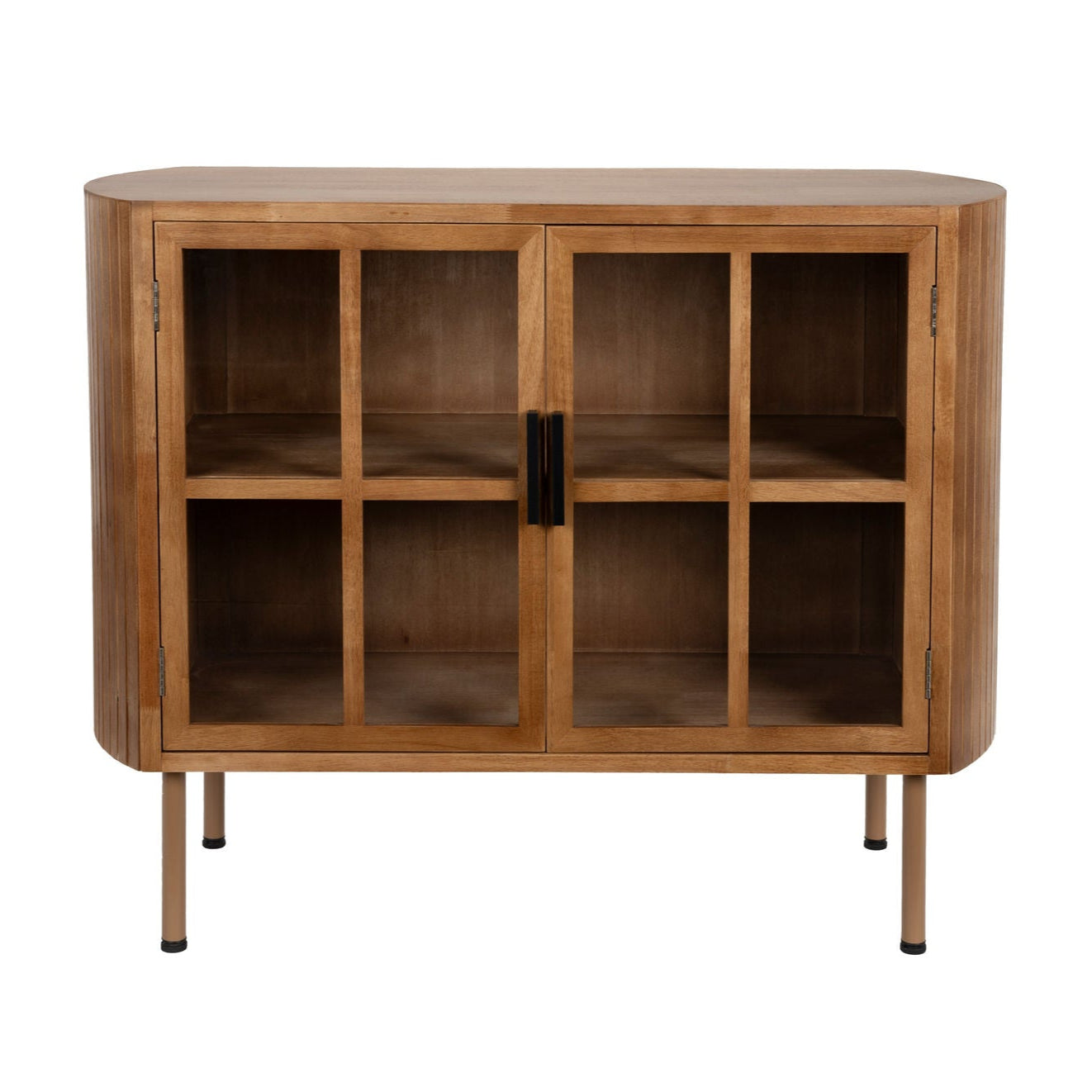 Yaz Slatted Natural Wood & Glass Sideboard